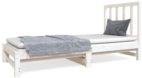 Owoxanthellate Tagesbett Ausziehbar Weiß 195,5x182-95x30 cm Massivholz Kiefer Klappbett 2x90x190 Sofa Gästebett Robust Modern für Schlafzimmer Wohnzimmer