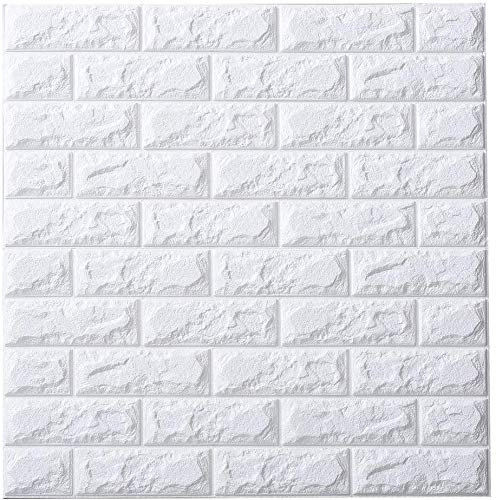 3D Brick Wallpaper, White Brick Pattern Wall Stickers, Self- Adhesive Wallpaper for Living Room Bedroom, 60 * 60CM by YTAT(10)