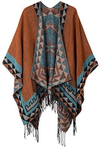Urban GoCo Damen Poncho Stola Bohe Quaste Schal (#5 Orange)