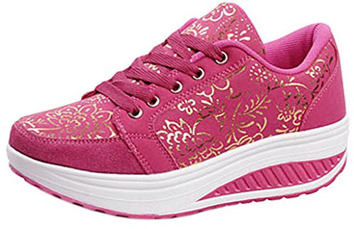 Solshine Chaussures de Fitness à Lacets pour Femme Fashion Plateforme 016, Rose 3, 40 EU