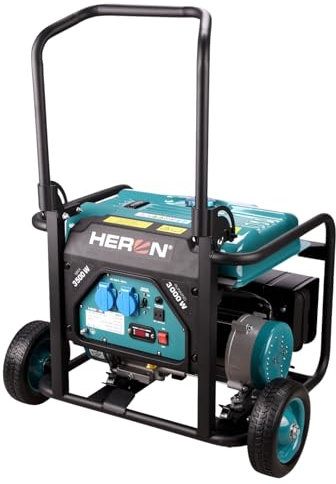 Heron Stromgenerator Benzin I 3,5 kW I Stromerzeuger mit 18L Tank & Fahrgestell I Generator mit zwei 16A 230V-Steckdosen & einer 12V/8,3A DC-Steckdose I mobiles Stromaggregat mit AVR-System