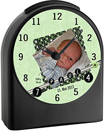 CreaDesign Kinderwecker mit (Wunsch) Namen | Kinder Funkwecker | mit Analog - Ziffernblatt | ohne Ticken und mit Licht | Wecker Schulkind | Motiv Scrapbooking