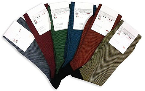 6 paia di calze uomo lunghe a righe in cotone filo di scozia, mod. Millerighe Moda (39-41)