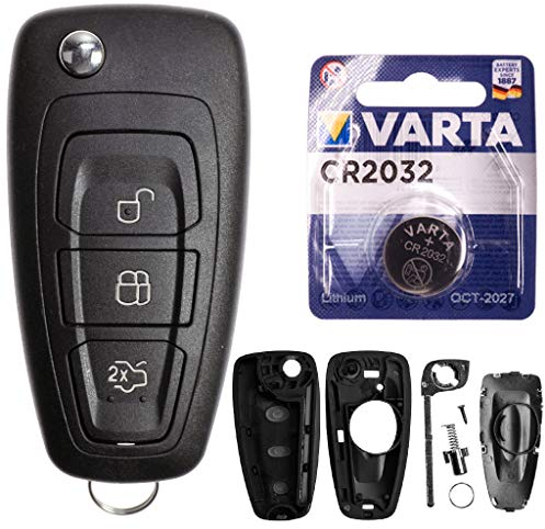 Autoschlüssel Funk Fernbedienung Austausch Gehäuse mit 3 Tasten + HU101 Rohling + Batterie kompatibel mit Ford Transit Focus III Galaxy II Fiesta VI
