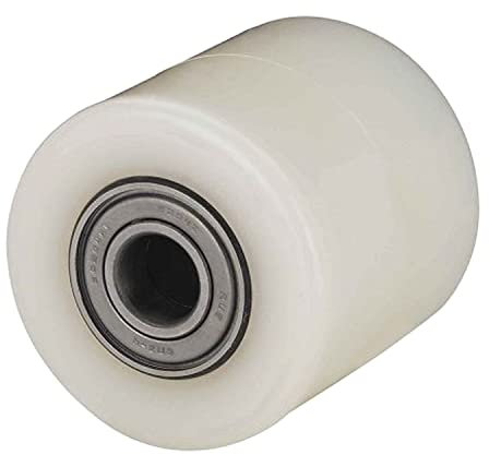 Rueda transpaleta rodillo nylon | Rueda de carga | Rodillo para transpaleta | Rodamientos de bolas | Diámetro 82 mm ancho 60 mm | Capacidad de carga: 650 Kg | Blanco (60 mm)