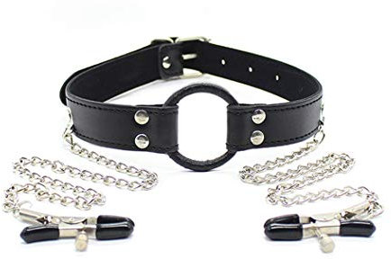 CANAREA Unisex Harness kopfgeschirr Knebel Mund O-RIng Nipple Klemmen sex sm Erotik Leder Körperfesseln Fetisch Rollenspiel für Paare sexspielzeug Einstelbar