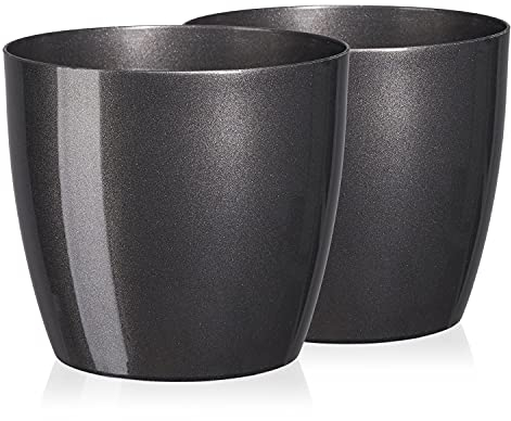 Tymar Blumentopf, 2er-Pack, Runde Form, Übertopf (Graphit, ø 28 cm)