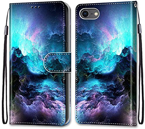 nancencen Kompatibel mit iPhone 7 / iPhone 8 / iPhone SE 2020 Handyhülle, PU Leder Flip Cover Wallet Hülle (Anti-Fall) - Wellen