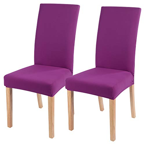 NIBESSER 1er/2er/4er Set Stuhlhussen Stretch Stuhlbezug elastische Moderne Husse Dekoration Einfarbig Stuhlüberzug für Universelle Passform(Lila,2er Set)
