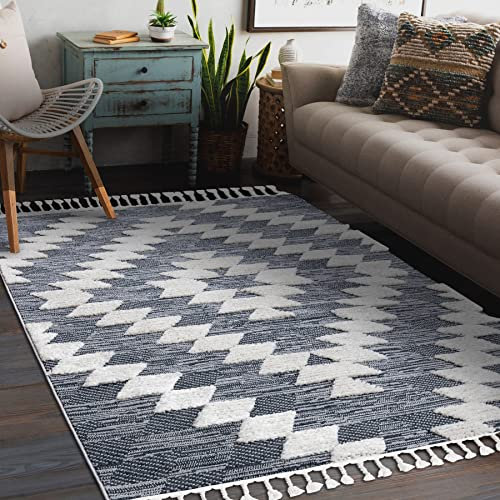 Teppich Sevilla Diamanten blau/grau Franse Berber marokkanisch Shaggy 80x150 cm