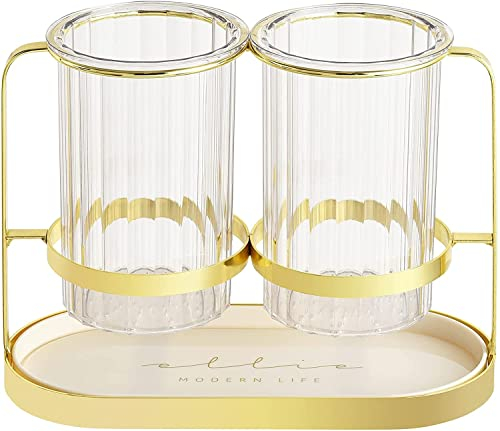 Küchenutensilienhalter Besteckhalter Besteckkorb, Besteckständer Essstäbchenhalter Aus Edelstahl, Modern Besteckorganizer Caddy Halter Mit 2 Halterbecher Für Kochgeschirr Gabel Messer Löffel (Gold)