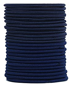 12 PCS Elastic Hair Bands, 3mm Elastic Hair Ties Ponytail Holders, Bulk Hair Ties No Metal Gentle Elastics for Women Men Girls Kids (Navy)