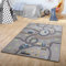 TT Home Kinderzimmerteppich Junge Mädchen Kinderteppich Mit Fahrzeugen Straße Schiene, Farbe:Grau Grün Gelb, Größe:155x230 cm