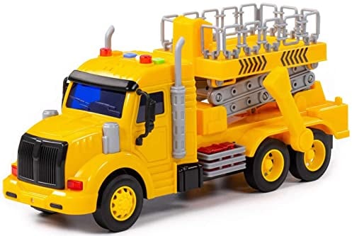 Polesie LKW Kinder Spielzeug Hebebühne Profi gelb Schwungrad Fahrzeug m. Licht Sound