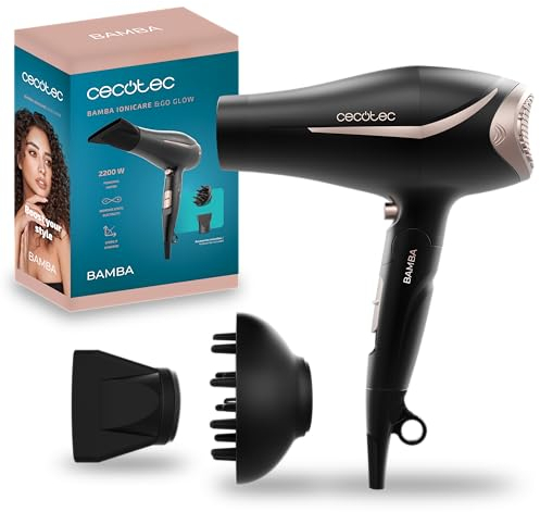 Cecotec Secador Pelo Plegable Bamba IoniCare &Go Glow. Potencia 2200W, Ion Real, Función Aire frío, Tecnología Hair Care, 2 Velocidades y 3 Temperaturas, Incluye Boquilla de Precisión y Difusor
