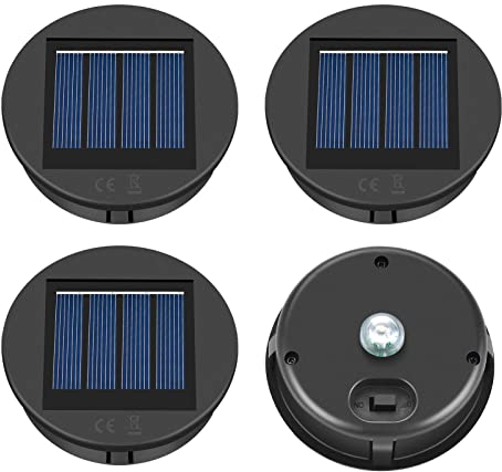 ELUTENG 4 Stück Solar Laterne Ersatzdeckel Oben Solarleuchten Ersatzteile 8cm, Ersatzlicht Solarlampen Ersatz Top Solarmodul Wasserdicht LED für außen Garten Tischleuchte Terrasse DIY