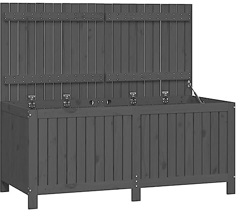 vidaXL Gartentruhe, Gartenbox Latten-Design, Auflagenbox Deckel mit Gasdruckfeder, Aufbewahrungsbox Kissenbox, Grau Massivholz Kiefer