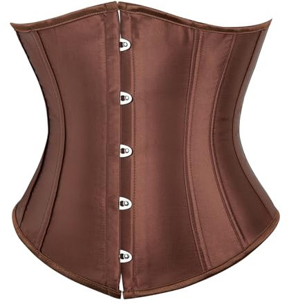 SZIVYSHI Korsett Damen Unterbrust Satin Lace Up Waist Cincher Corset Shaper Corsage (L, Braun)