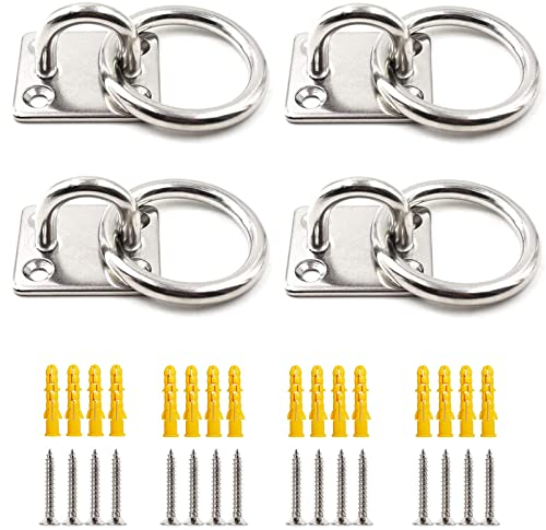 Brateuanoii 4 Stück Edelstahl Augplatte Set, Augplatte Mit Öse, Edelstahl Decksplatte Augplatte Mit Ring, Mit 16 Schrauben Und 16 Expansionsrohr, Zum Aufhängen Von Hängematte Boxing Boxsack Yoga Seil