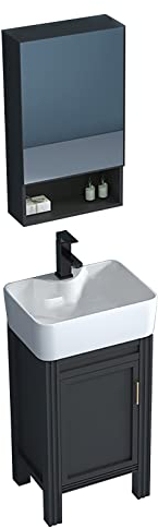 40CM Waschbecken badezimmer,badunterschrank waschbecken,freistehende Einzelbad -Waschtisch mit weichen Schlussschubladen, Waschbecken Eitelkeit für kleine Badezimmer ( Color : Nero , Size : L48x W37x