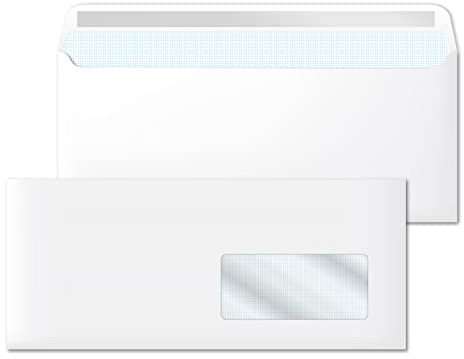 Papierumschläge, amerikanischer weißer Umschlag mit Fenster, Maße 225 x 115 mm, weiße Papierumschläge für Briefe und Dokumente, Umschläge 90 g/m² mit Haftklebung · m-office (25 Stück)