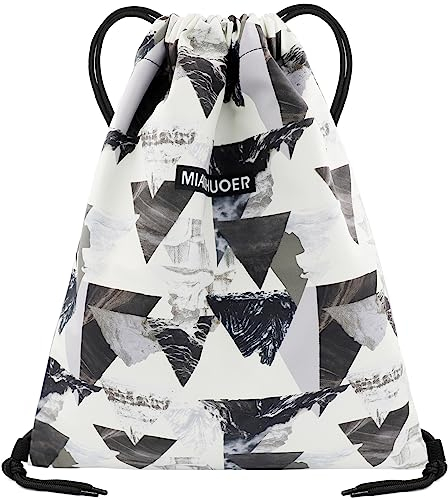 FenFang Turnbeutel mit Kordelzug, Kordelzugbeutel Sportrucksack Klein Turnsack Rucksack Beutel Faltbar, Tunnelzug Gymsack Sportbeutel Daypack mit Reißverschluß Innentasche Damen Frauen (Weiß)