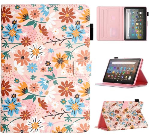 MOKASE for Amazon Kindle Fire HD 8/8 Plus Case(Fit 12th / 10th Generation 2024 2022 2020 Release), Slim PU Leather Stand Cover, Auto Wake/Sleep with Pen Holder for Fire HD 8/8 Plus, Matisse Daisy