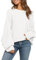 Fessceruna Damen Pullover Oversize Fledermausärmel Strickpullover Winter Rundhals Pulli Geripptes Sweatshirt(Weiß, L)