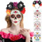 Ctxtqtdt Dia de Los Muertos Haarreif mit Gesicht Tattoos, Tag der Toten Haarschmuck, Halloween Haarschmuck Damen, Blumen Haarband für Halloween Karneval Fasching Mottoparty (Mehrfarbig)