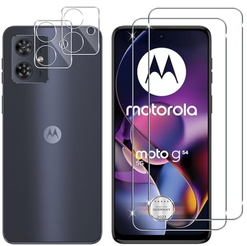 Lutree Protector de Pantalla para Motorola Moto G54 5G, 2+2 Piezas Cristal Templado con Protector de Lente de Cámara, Dureza 9H HD Anti-Arañazos Sin Burbujas Vidrio Templado Película Protectora