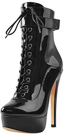 MissHeel Botines con plataforma Botas con cordones y tacón de aguja Bota Tacones altos Zapatos de mujer, Negro , 43 EU