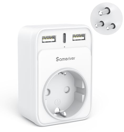 Sameriver Adattatore da viaggio India adattatore Germania spina da viaggio adattatore da viaggio con 2 USB 1USB C (3A) adattatore presa tipo D per Sri Lanka, India, Nepal India