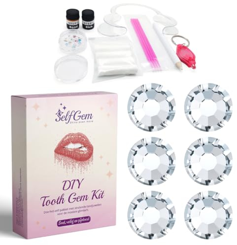 SelfGem® DIY Zahnschmuck-Set | Inklusive 6 Zahnschmucksteinen | Einfache Anwendung | Sicher von zu Hause aus | 6x Diamant