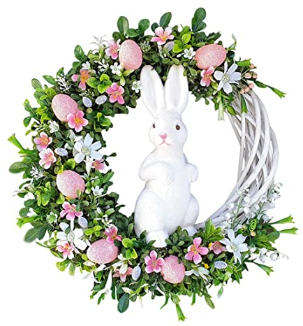 Osterkranz, Osterhasen Eier Kranz Tür Dekorative Kranzkranz Ostern Kaninchen Eier Ostern Dekoration Tisch Kranz Federkranz Ostern künstlicher Kranz (a)