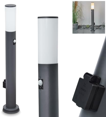 Lampe d'allée extérieure Caserta avec détecteur de mouvement, prise de courant, de socle moderne en métal/plastique en anthracite/blanc, 80 cm, de jardin, E27, éclairage de jardin IP44, sans ampoule