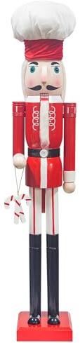 KI Store 120 cm Weihnachten Nussknacker Lebensgröße Groß XXL Holz Nussknacker Figur Weihnachtsdekoration (Chef Rot Weiss)