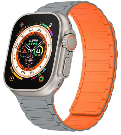 Cinturino magnetico compatibile con cinturino Apple Watch da 49 mm, 45 mm, 44 mm, 42 mm, sottile cinturino di ricambio in silicone per iWatch SE SE2 e serie 9/8/7/6/5/4 Ultra 2, grigio siderale