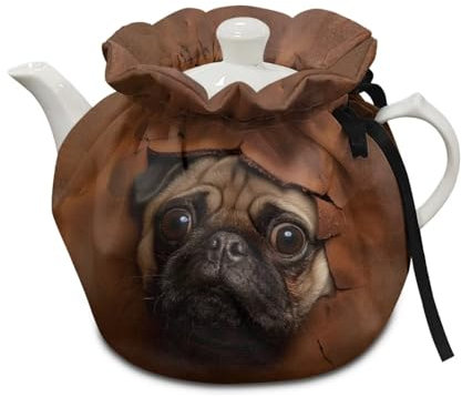 Poceacles Brown Pug Dog Print Tea Cosy for Teapot Tea Pot Dust Cover Keep Warm Breakfast Pot Protector Cover Washable Kettle Cover for Teapot Coffee Pot for Hotel Tea Party Restaurant
