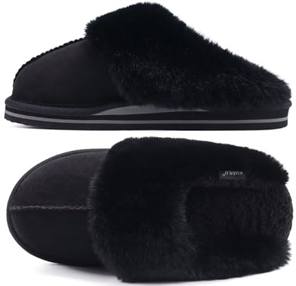 KuaiLu Pantofole Donna Invernali Pelose Chiuse Ciabatte Casa Calde Peluche Pelo Foderata Babbucce Comode Memory Foam Slippers Antiscivolo Suola Scarpe Niente tacchi Nero 36