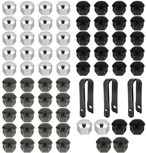 Omsscun 64 Pezzi Copri Bulloni, Copri Bulloni Auto 17mm, Copridado Ruota, Copribulloni Auto, Copri Dadi, Copri Bulloni per Ruote con Set di Strumenti di Rimozione per Auto