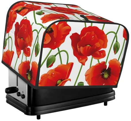 Toaster Cover, 4 Slice Toasters Dust Cover Bread Maker Cover Toaster Oven Cover, Red Poppy Flowers