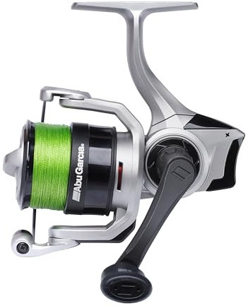 Abu Garcia Max X Spinnrolle mit vorgespulter Schnur | Süßwasser- und leichtes Salzwasserangeln | Hecht, Barsch und Zander | Leichter Graphitrahmen | Rollengröße 4000, grau und schwarz