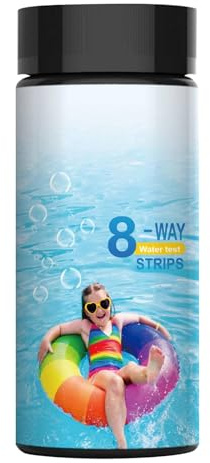 Lot de 100 bandes réactives pour l'eau de piscine à 8 voies | 100 bandes pour tester rapidement et facilement le sel, le pH, l'alcalinité et le chlore dans les piscines et