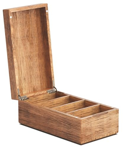 AXEFUN 3 X 5 Index Card Holder, Carbonized Wood Index Card Box, Index Card Organizer Case, Recipe Box with Dividers, 4 Compartments for 600 Cards, File Note Flash Card Holders, 5.9W x 10D x 3.9H