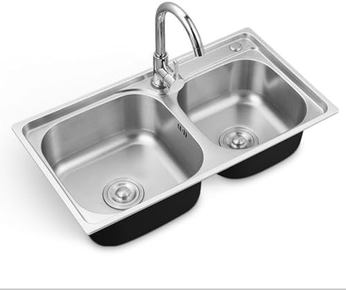 GODFSAHG Fregadero de Cocina de Acero Inoxidable Fregadero Bajo Encimera y Encimera Fregadero de Cocina Empotrable de Doble Seno Fregadero Comercial Cepillado Hecho a Mano, con Accesorios d
