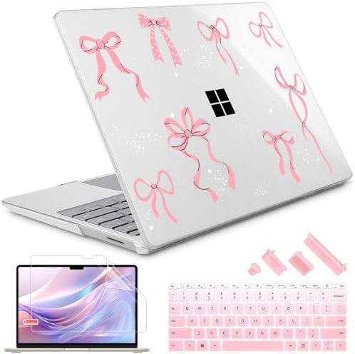 Lepeoac Compatible with 12.4 inch Microsoft Surface Laptop Go 3 Go 2 Go 1 Models: 1943 2013（2023 2022 2020 Release, Plastic Hard Shell Case with Keyboard Cover & Screen Protector, Star Bow