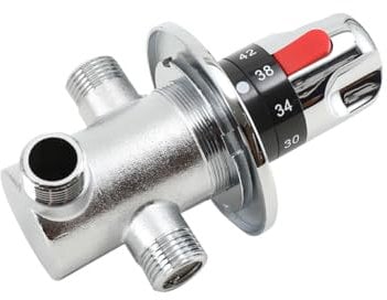 MECUTP Thermostat Mischventil | 3 Wege Thermostatventil, Reines Kupfer Keramik Brauchwasser Thermostatmischer, Messingventilrohr Einstellbare 20-60°C Für Duschsystem - G1/2 Zoll Gewinde