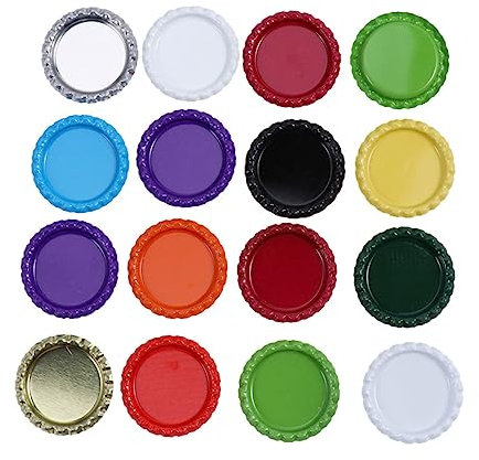 OFFSCH 100pcs 25.4mm Tinplate Beer Caps with Flat Bottom and Painted Both Sided Surface, Without Inner Rubber Ring, Assorted Colour DIY Bottle Caps for Earrings and Art Projects Random Random Color