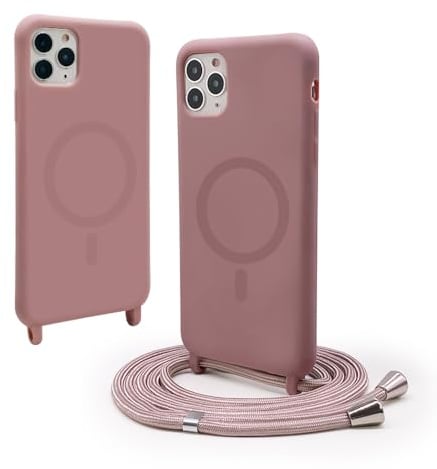VAVAVOOMY Handykette Hülle für iPhone 11 Pro Max(6.5) mit Band Halsband Lanyard (abnehmbar) Handyhülle, Verstellbarer Lanyard.Magnetisch Stoßfest Silikonhülle Wireless Charging kompatibel .-Rosa