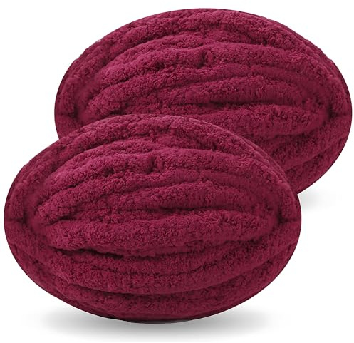 DISDADA Dicke Wolle zum Handstricken 2 StüCk 500g, Chunky Yarn Wolle zum HäKeln, Flauschig Weiche XXL wolle dick für Decke Sockenwolle Schal Mütze (Weinrot)